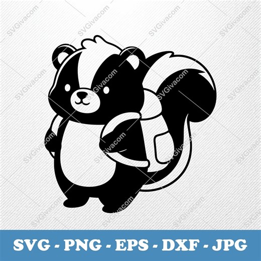 Skunk Wearing Backpack SVG Vector Clipart | Puffy Forms PNG EPS Dxf | Cricut Silhouette - Etsy