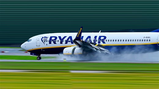 Ryanair 737 hits rain-soaked runway at high speed