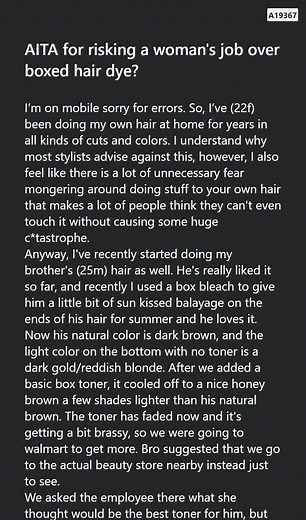 AITA 🌾 for risking a ⛺ woman's job over boxed hair dye? | Charlie Schultz