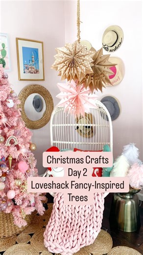 Here’s what you need to make these LoveShackFancy inspired tulle trees- Tulle cut up in different sizes (maybe about 2 inches apart) A wooden dowel A foam base (I used a wooden base but I wish I used a foam one instead because the wooden one didn’t hold up well in storage) A small bow or mini disco ball to use as a tree topper you can also glue on pearls etc Start by tying the larger ones near the base and work your way up ending with the shortest ones. Give your tree a little trim at the end. V