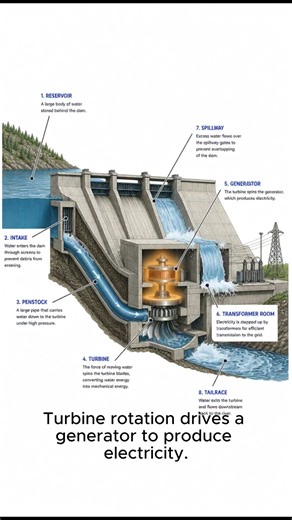 Hydroelectric Dam Cross Section: Power from Water