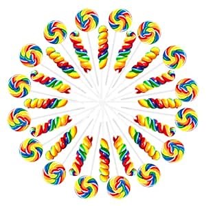 Rainbow Twisty & Swirl Lollipops 32 Pack, Unicorn Candy Swirl Lollipops Individually Wrapped Suckers, （16swirl + 16twist MX）