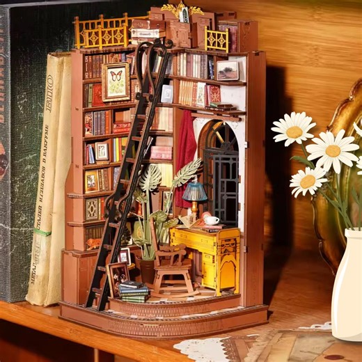 The Cosy Silent Corner Study Book Nook | Cozy Vintage Library Miniature With Ladder, Desk & Warm LED | DIY Bookshelf Insert (196 Pieces) - Etsy Canada