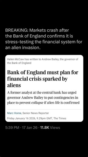 BREAKING: Markets crash after the Bank of England confirms it is stress-testing the financial system for an alien invasion. #ufo#alieninvasion #bankofengland