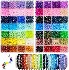 2800PCS 6mm Glass Beads for Jewelry Making, 56 Colors Crystal Beads Bracelets Making Kit, 2 Box Round Beads Suitable for Beginners
