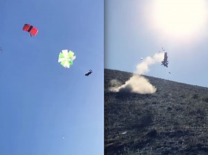Motorcycle BASE Jumper Destroys Bike After Parachute Failure