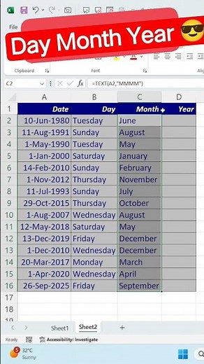 Convert Date into Day Month Year in Excel Easily 🔥