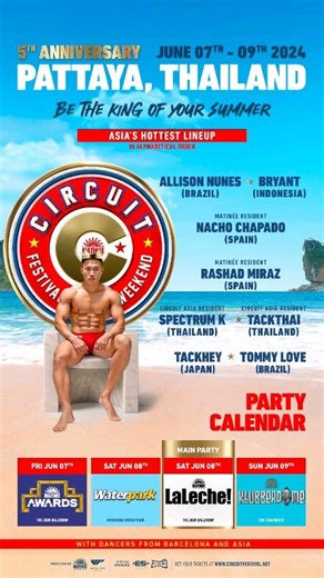 4.2K views · 14 reactions | The moment we've all been waiting for is finally here! ⏰ Tomorrow, Pattaya will become the hottest spot in Asia!  Get ready for 3 days of pure fun, amazing music, and unforgettable moments, celebrating together the 5th Anniversary of Circuit Asia! ️❤️ ✨ Circuit Festival Asia  Pattaya, Thailand • 7th - 9th June | Circuit Festival | Facebook