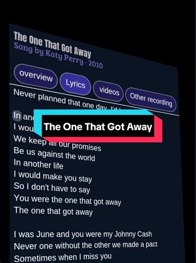 The One That Got Away - Katy Perry Lyrics