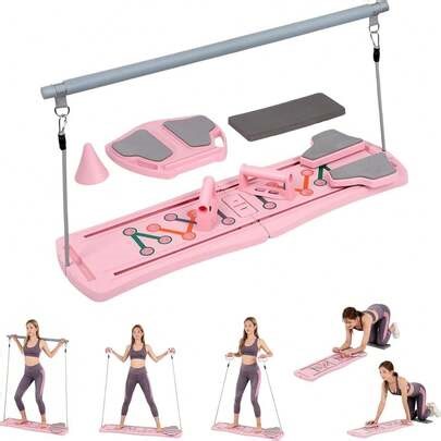 Pilates Board, 8-In-1 Multi-Functional Set With Resistance Bands, Home Gym Equipment, Great Choice For Fat-Burning Training And Push-Up Training. Multiple Training Modes For Abs, And Full Body Strength Training. Folding Design Saves Space And Is Easy To Store. Suitable For Abs And Full-Body Strength Training, Home Gym Is Suitable For Both. Perfect Christmas Gift For Fitness Enthusiasts. | SHEIN