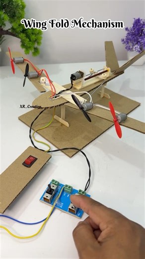 Folding Wing Aircraft Mechanism with Dcmotor #scienceproject #dcmotor #project #motor