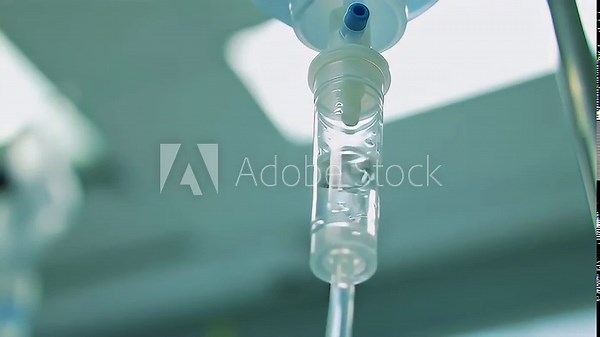 infusion drip in a hospital setting, administering fluid for patient therapy and recovery.