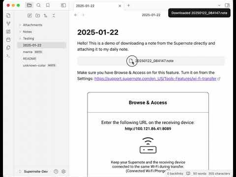 Supernote Obsidian: Download via Browse and Access
