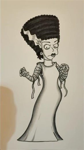 Drawing #Bride of #Frankenstein in a #Simpsons Style! #drawing #draw #horror #art #artist #horrorart
