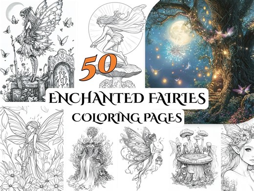 50 Enchanted Fairies Coloring Pages – Magical Designs for Adults, Creative Relaxation, Whimsical Scenes, Serene Imagery, Unique Artwork - Etsy Australia