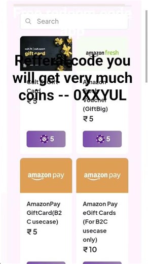 Free Redeem Code App refferal code u get coins --0XXYUL