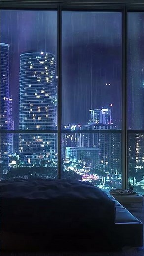 Cozy Apartment | Soothing Rain on Window | Night City Ambiance | Sleep & Relax | 🌧️🏙️🕯️