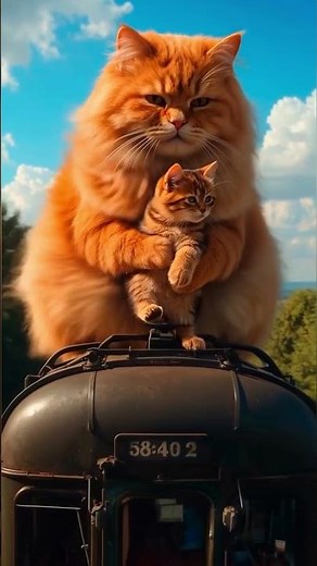Giant Cat on a Moving Train with Her Kitten – A Heartwarming AI Journey in 4K#shortstories#cat