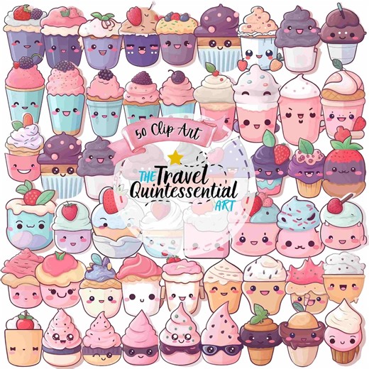 Cute Desserts Cartoon Characters - Digital Art SETCD003 - Etsy UK