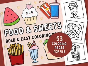 Relaxing Food Adult Coloring Pages for Kids Digital Coloring Book Bold and Easy Coloring Book Instant Download Coloring Book PDF - Etsy
