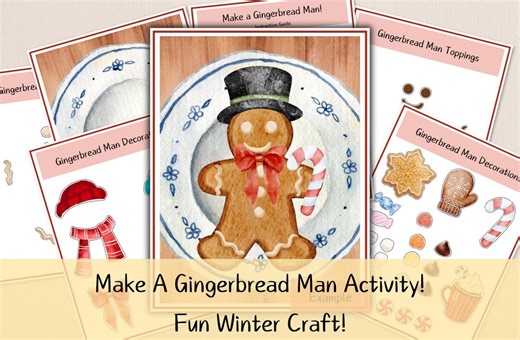 Gingerbread Man Craft Printable | Winter Cut and Paste Activity for Kids - Etsy