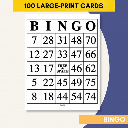 Jumbo Bingo Cards! 100 Large Print 1-75 Bingo Cards, 1 per Page | Complete Bingo Set | Printable Bingo PDF | Digital Download - Etsy