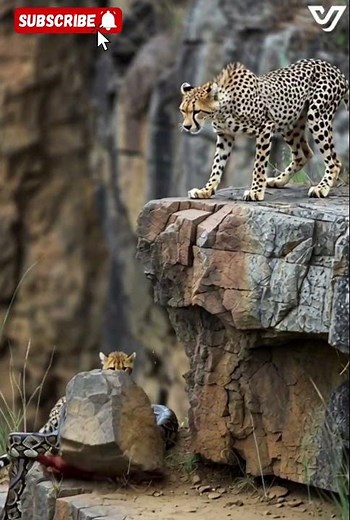 Mother Cheetah’s Daring Rescue – Baby Escapes Python’s Grip! #funny #animals #shorts