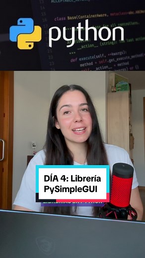 ✨ Día 4 - Descubriendo Librerías en Python: PySimpleGUI 🖥️ Hoy exploramos PySimpleGUI, una herramienta que hace que crear interfaces gráficas de usuario sea más fácil que nunca. ¿Quieres diseñar ventanas interactivas o formularios con muy poco código? Con PySimpleGUI puedes hacerlo en minutos. ¡Ideal para quienes quieren añadir una GUI sencilla a sus aplicaciones sin complicarse! 🚀 En este vídeo te muestro cómo empezar a usarla y crear tus primeras ventanas. ¡No te lo pierdas! #Python #PySimpl
