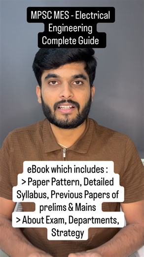 Sagar Gangurde on Instagram: "⚡ MPSC MES – Electrical Engineering students! If you feel confused about what to study, how to plan, and which topics matter most… this complete MES Electrical Exam Guide (Prelims + Mains) is made for you. 📘 Covers: syllabus, weightage, strategy, PYQs trend, books, revision plan and interview tips — in simple exam-oriented notes 🔥 🎯 Perfect for — B.E./B.Tech, diploma, repeaters and working aspirants. 📥 Instant PDF | Lifetime access | Maharashtra-focused guidance