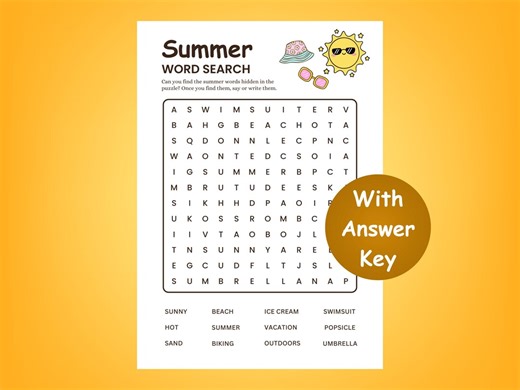 Summer Word Search Game With Answer Key, Fun Party Game, Crossword Puzzle, Instant Download - Etsy