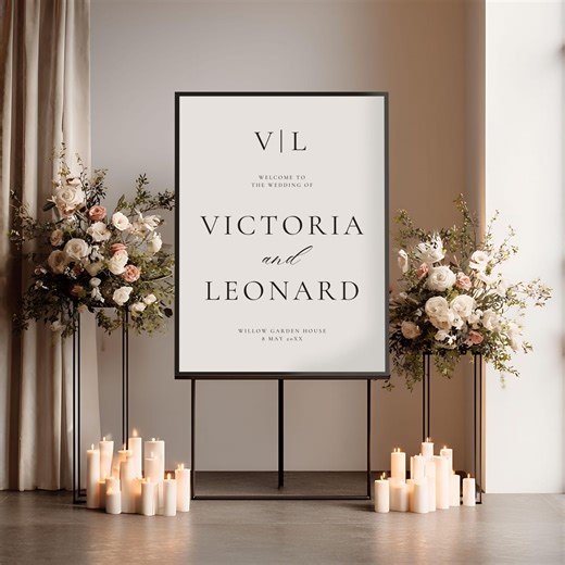 Welcome Wedding Sign, Elegant Black and White Modern Decor, Romantic Wedding Sign 4062 - Etsy