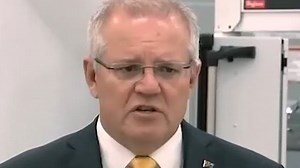 Scott Morrison talks about bushfires from a factory in Bankstown
