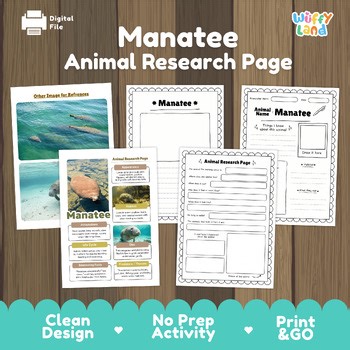 Manatee Animal Research Worksheet | Ocean Marine Science Animal Report Template
