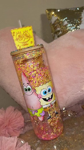 SpongeBob Glass Cup with Glitter and Characters