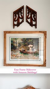 The easiest way to makeover a tired old frame? @amazon moldings and rub n buff! Such an easy fix and so much more cost effective than reframing (especially when you have an already professionally framed piece like this one!) Everything you need is linked in my LTK for you - just check my bio! ♥️ . . #diy #easydiy #weekendproject #beforeandafter #diyart #pictureframe #vintageart #pictureframemakeover #makeover #homemakeover #amazon #amazonhome #amazonfinds #bathroomdesign #bathroomdecor #bathroom