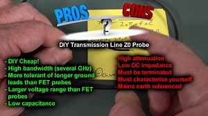 EEVblog 1718 - Cheap 1GHz Oscilloscopes are Useless? ($5 DIY 1GHz Resistive Probe) What use is a 1GHz oscilloscope if it doesn't have a high frequency active probe interface? Well, there are several options including a cheap $5 DIY resistive probe. Practical demonstration of active FET probing vs Passive Probing vs DIY Resistive probing. A lot of material extracted from videos 1367 and 1368 https://www.youtube.com/watch?v=rzo4Ntxqu1E https://www.youtube.com/watch?v=WlSb8hdFtTY Forum: https://www