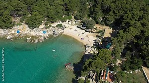Beautiful FKK Kandarola Beach Rab with Turquoise Sea, Island of Rab in Croatia - Aerial View