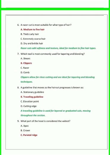 Milady Barbering Haircutting AND Styling Practice Exam QUESTIONS AND CORRECT ANSWERS VERIFIED ANSWER