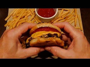 ASMR: Eating a Homemade Double Cheese "Smash" Burger & Fries (No talking)