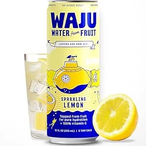 Natural Lemon Sparkling Water – Hydration from Real Fruit, No Added Sugar, Low Calorie Drink, Antioxidant & Vitamin C Rich, Organic Bubbly, Eco-Friendly Alternative to Flavored or Seltzer Water by WAJU, 12oz Cans (12-Pack)