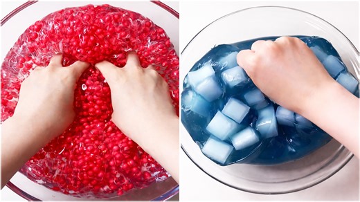 Red bead slime and blue cube texture play