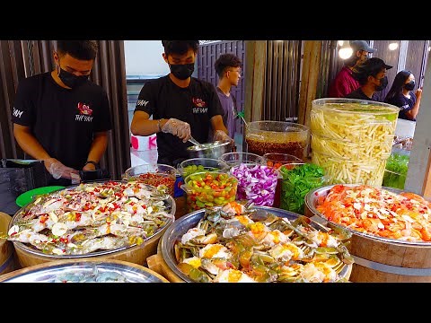 Super Spicy Seafood Salad ! Popular Soy Sauce Salmon & Crab Lotus Root Salad | Cambodian Street Food
