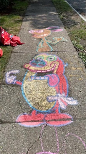 Drawing Ren And Stimpy Outside With Sidewalk Chalk