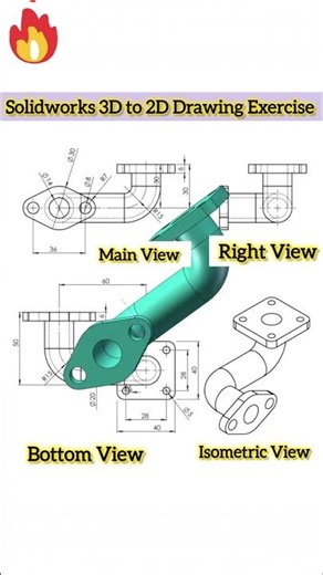 Solidworks 3D to 2D Drawing Exercise #solidworks #engineering #mechanical #drawing #autocad #cnc