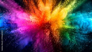 colorful powder explode on black background, video looping