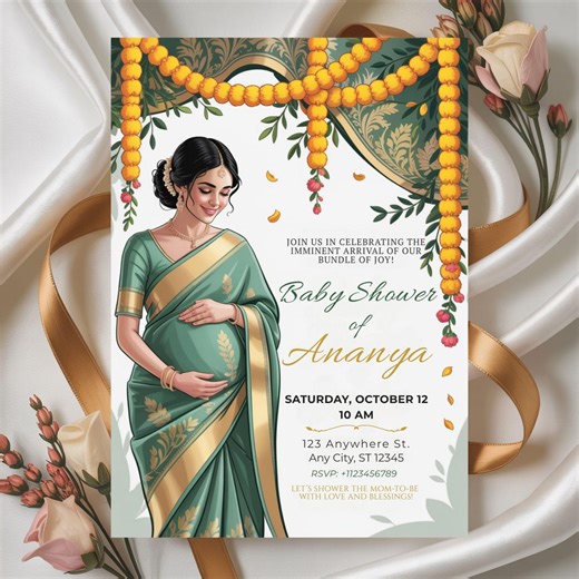 Seemantham Invitation Template: Indian Baby Shower, Valaikappu (digital Download) - Etsy