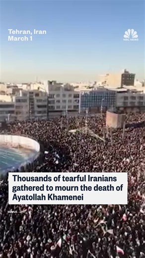 Large crowds of mourners gathered in Enghelab Square in the center of the Iranian capital, Tehran, this morning after the killing of Supreme Leader Ayatollah Ali Khamenei, following the confirmation of his death in Iranian state media. | NBC News