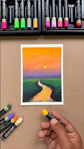 🌄 Easy Oil Pastel Sunset Landscape for Beginners 🎨