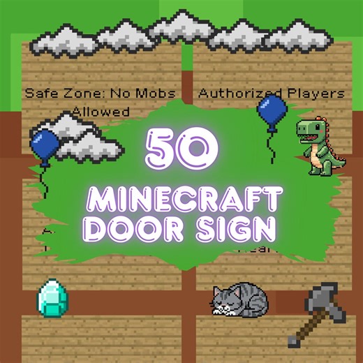 Minecraft Door Signs Bundle | Gamer Room Decor for Kids | Funny Printable Door Sign Set