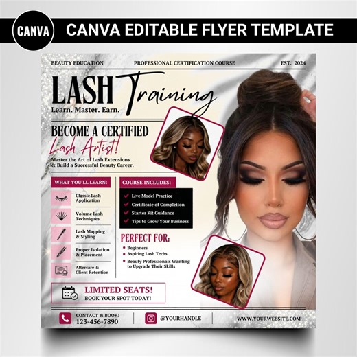 Lash Training Course Flyer Canva Template, Lash Tech Class, Eyelash Extension Training , Beauty Promotion, Editable Lash Artist Flyer - Etsy